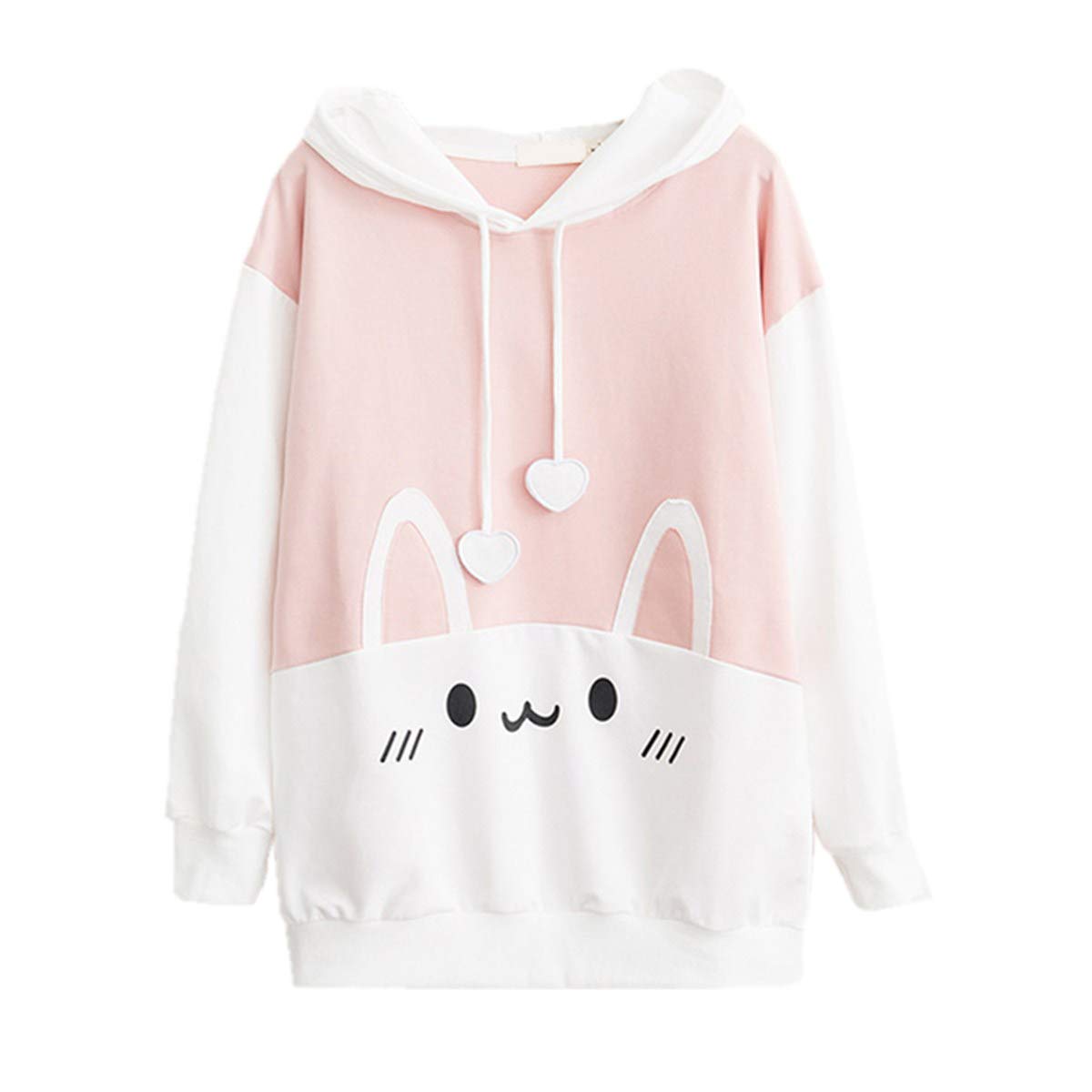 Kawaii Animal Hoodie Cute Cartoon Ear Print Pullover Sweatshirt with Heart Drawstrings